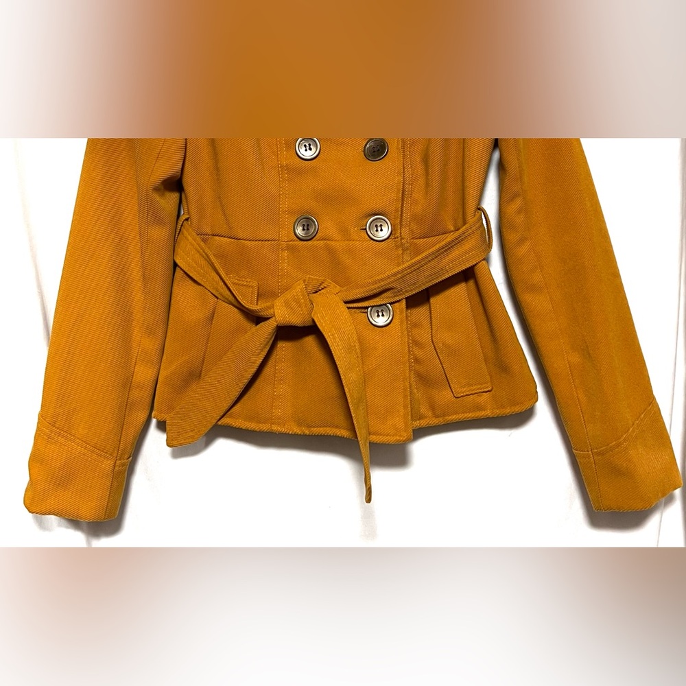 Vintage Y2K Paris Blues Mustard Yellow Wool Blend Double Breasted Pea Coat - Picture 4 of 11
